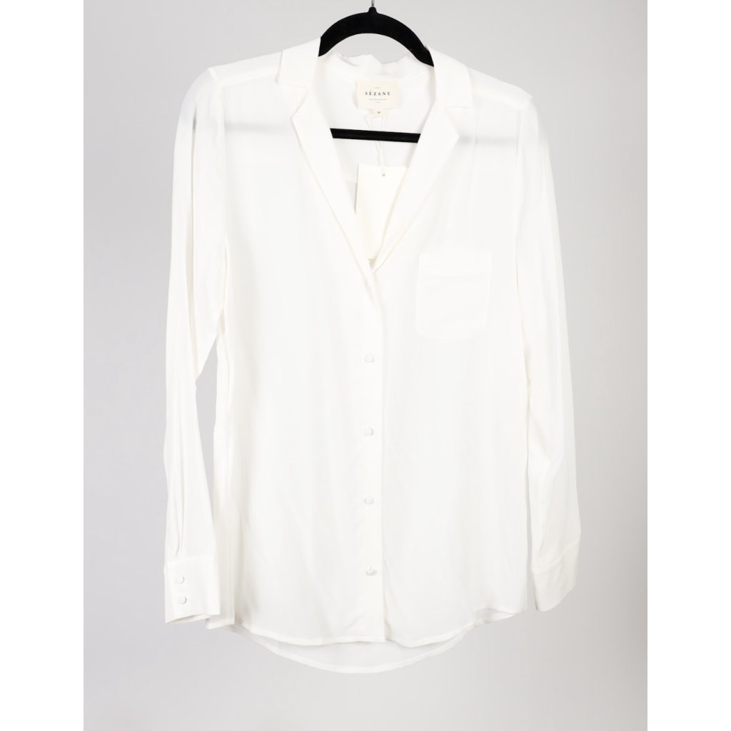 Sezane White Women’s Chiffon Button Down